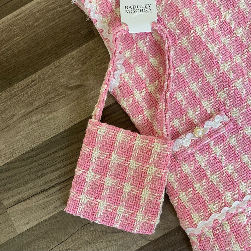 Badgley Mischka Pink and Cream Tweed Dress - Picture 9 of 16
